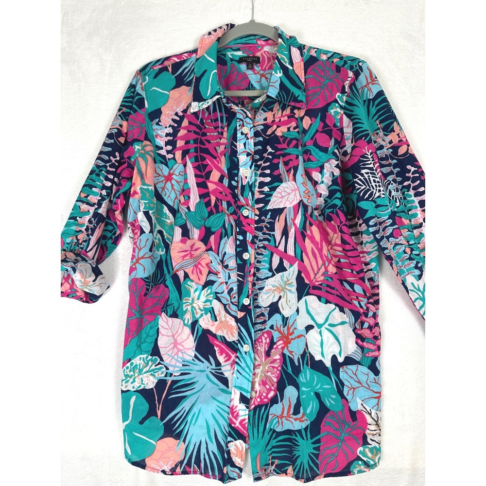 Talbots Tropical Button Down Shirt Womens Plus 14-16 Preppy Coastal Resort - Picture 3 of 6